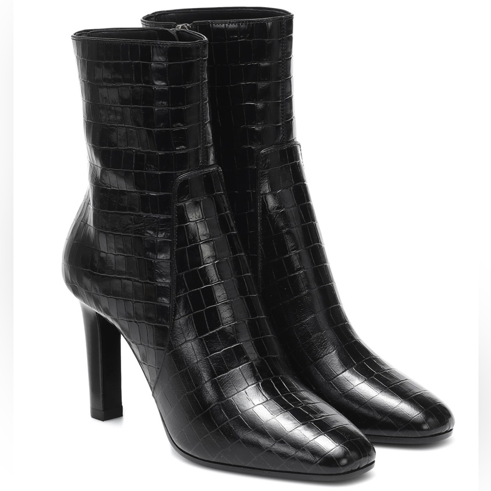 SAINT LAURENT Jane Croc-Embossed Booties - Picture 1 of 11